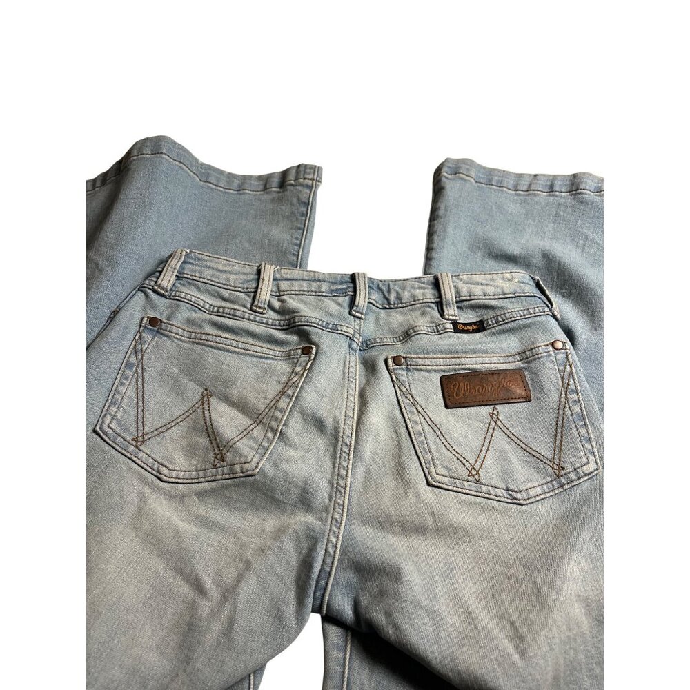 Wrangler High-Rise Flare Denim Jeans Trumpet Leg Distressed Light Wash 27x30 - Picture 9 of 16